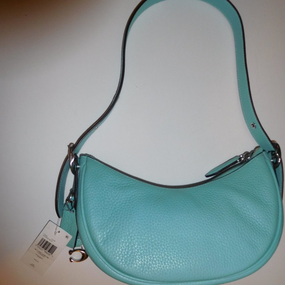 Coach Luna Medium Pebbled Faded Blue/Silver Leather Shoulder Bag—CC439--NWT - Picture 3 of 9